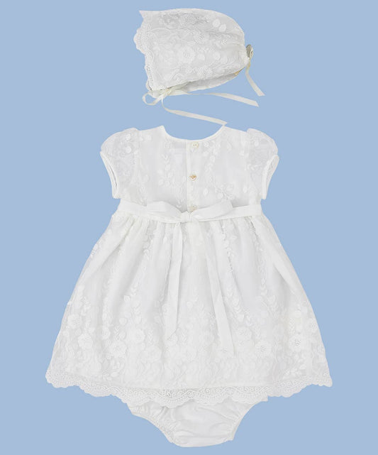 Ivory Lace Christening Dress & Bonnet