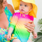 Baby Girls Neon Sunset Long Sleeve One Piece Rash Guard Swimsuit with Signature Rear Ruffles
