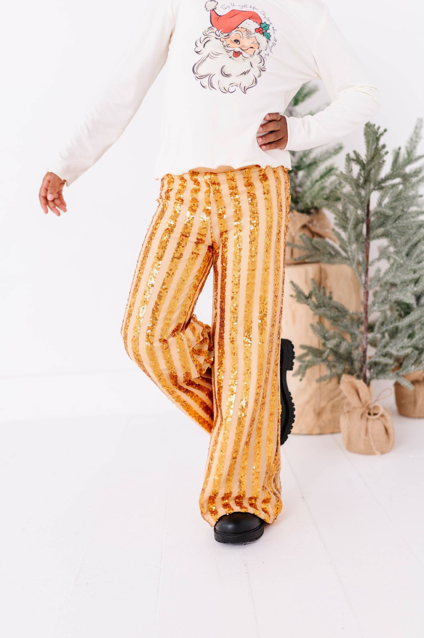 Gold Sequin Stripe | Wide-Leg Pants