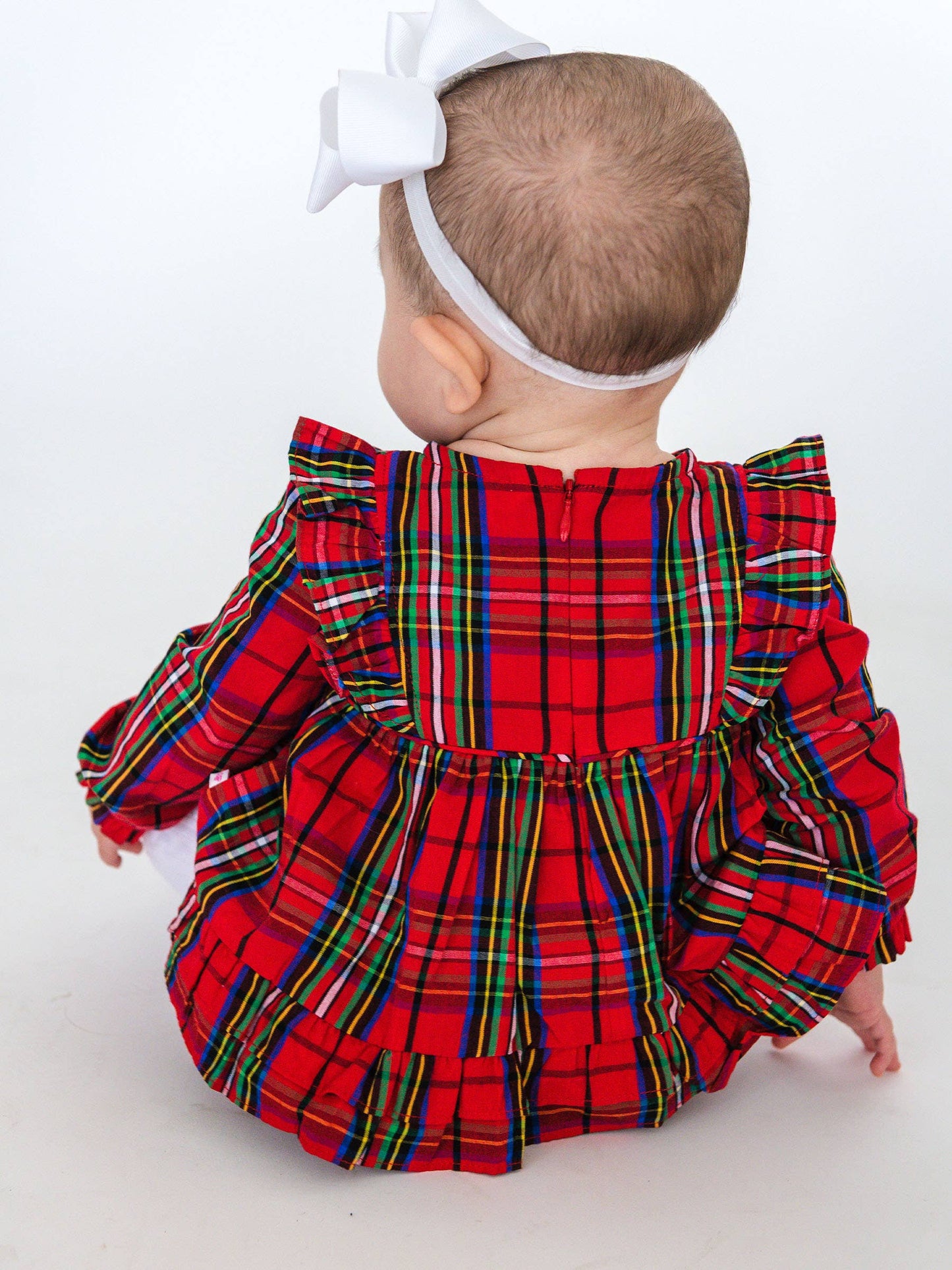Baby Girls Red Nicholas Plaid Woven Long Sleeve Waterfall Bow Swing Top & Bloomer Set