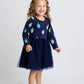 Holiday Kids Long Sleeve Tulle Dress_Hanukkah Dreidels