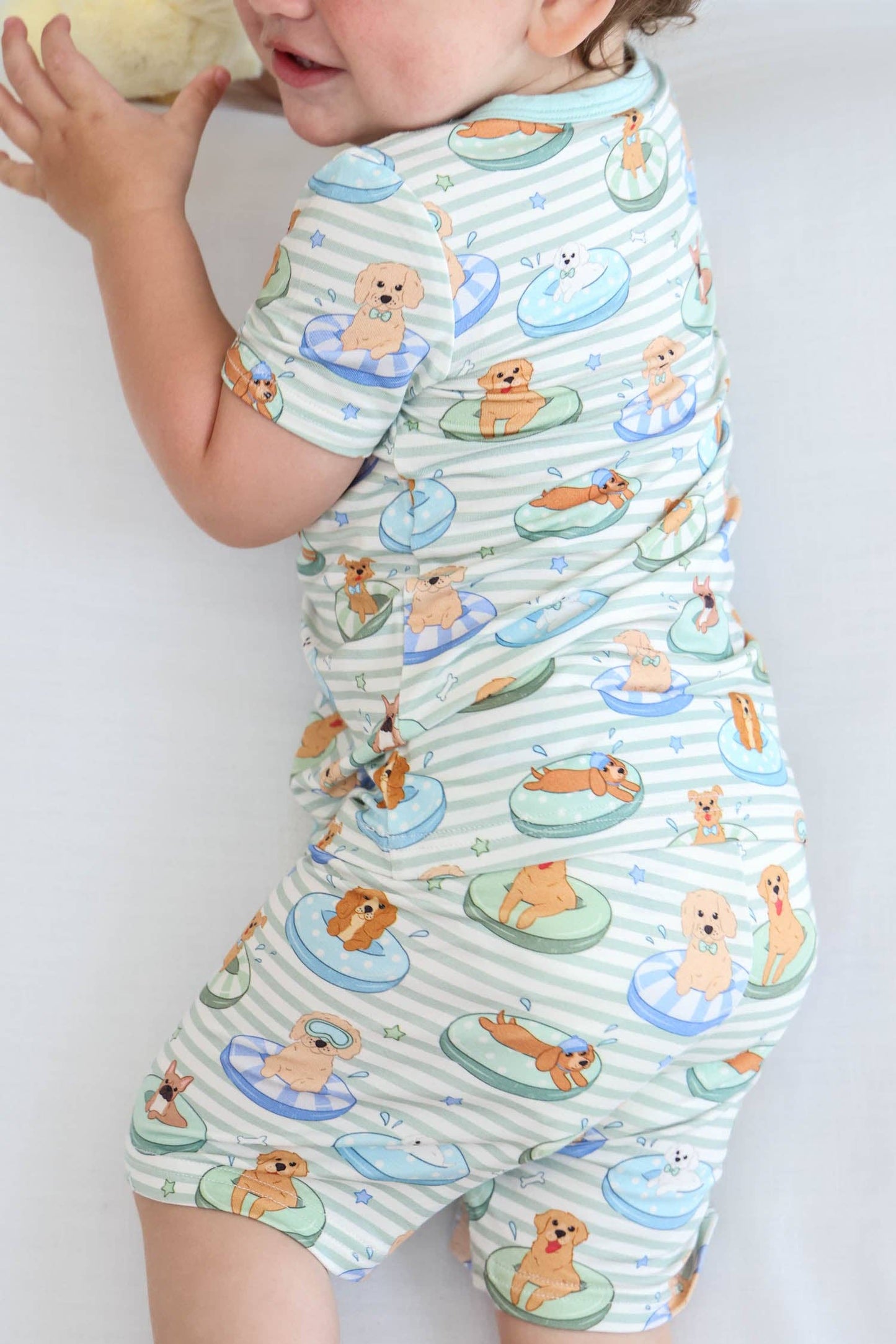 Two Piece Short Pajama Set | Poolside Pups Blue