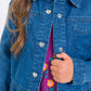 Girls Medium Wash Denim Stretch Denim Ruffle Jean Jacket with Heart Buttons