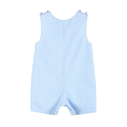 Light Blue Gingham Easter Bunny Applique Shortalls