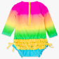 Baby Girls Neon Sunset Long Sleeve One Piece Rash Guard Swimsuit with Signature Rear Ruffles