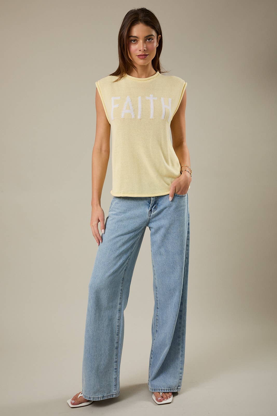 ROLLUP MUSCLE TEE "FAITH" LT WEIGHT SWEATER TOP