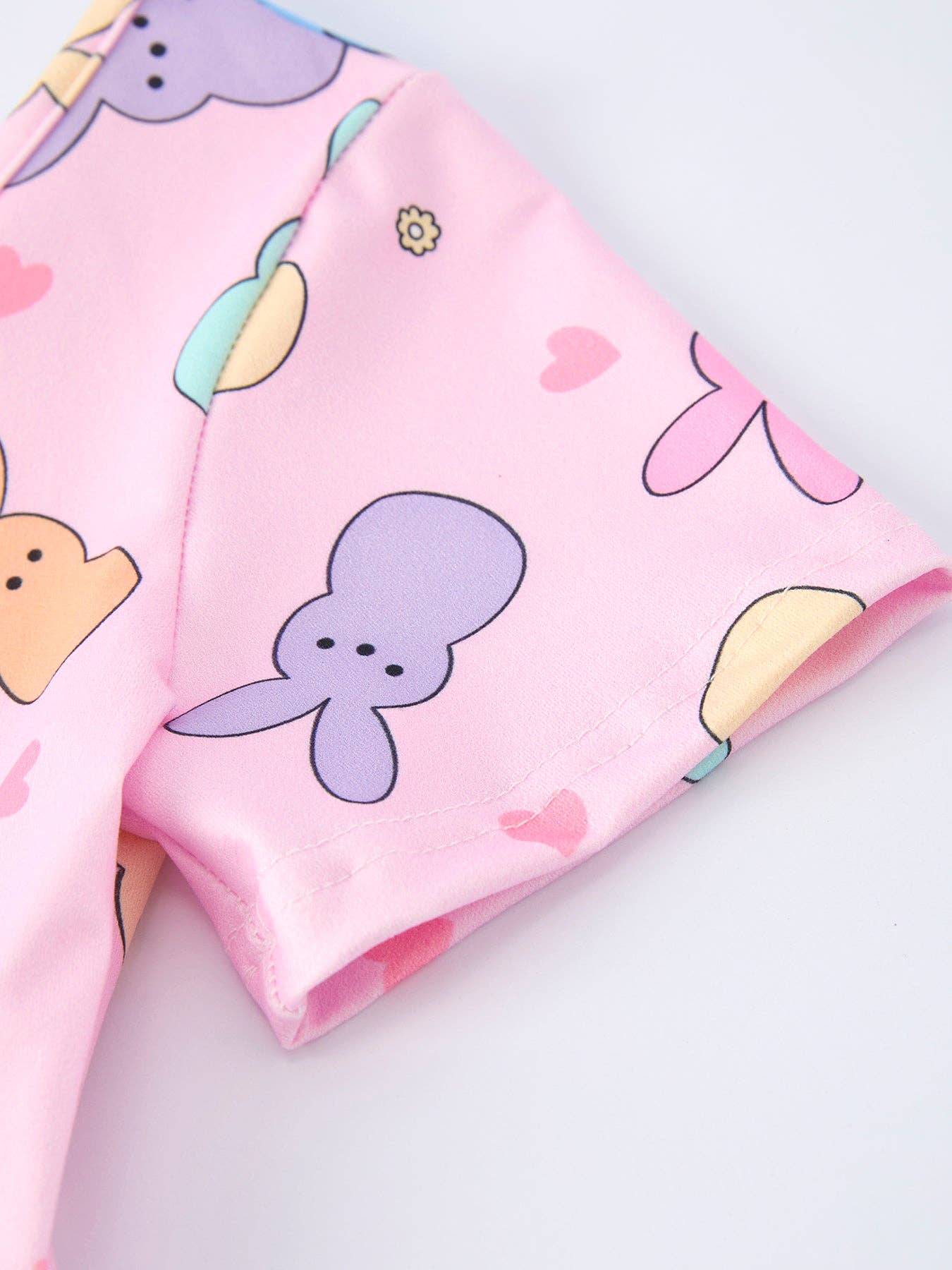 Colorful Easter Bunny Girls Twirl Short Sleeve Dress