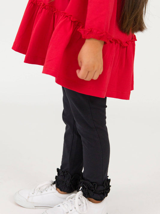 Toddler Girls Black Classic Ruffle Leggings with Signature Rear Ruffles