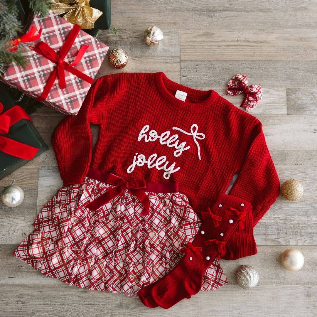 Holly Jolly Bow Christmas Sweater - Kids