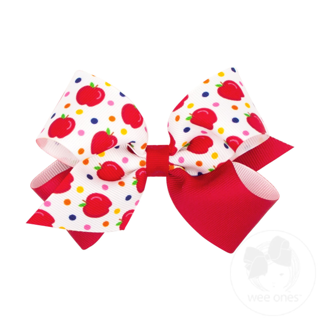 Wee Ones Medium Back to School Colorblock Apple Print Hair Bow