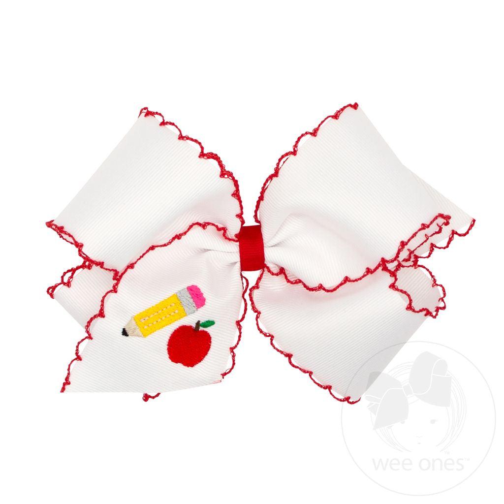 Wee Ones King Back to School Moonstitch Pencil Embroidered Hair Bow