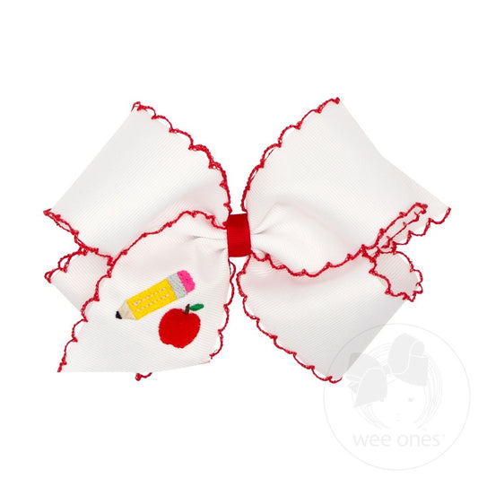 Wee Ones King Back to School Moonstitch Pencil Embroidered Hair Bow