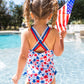 Girls Shimmer Star-Spangled Cross-Back One Piece Swimsuit
