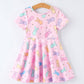 Colorful Easter Bunny Girls Twirl Short Sleeve Dress