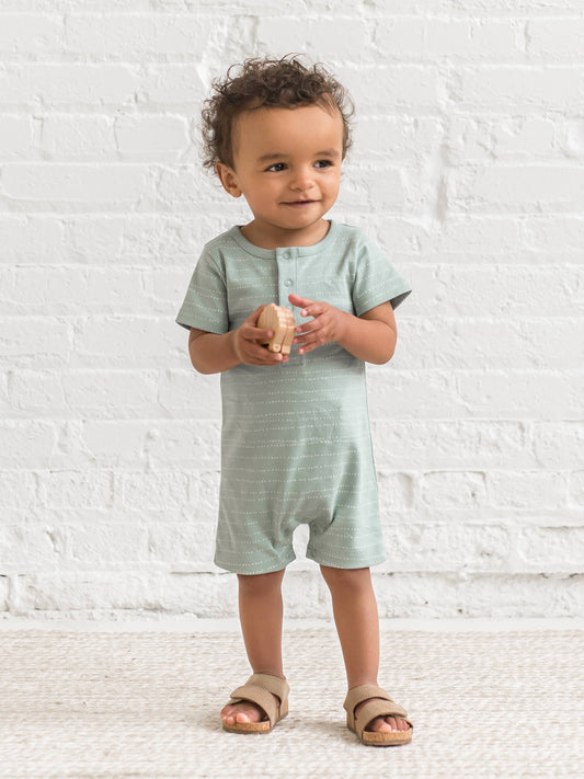 Organic Baby Mason Short Sleeve Romper - Pebble / Jade