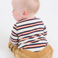 Baby Boys Heather Oatmeal & Rust Stripe Knit Long Sleeve 2-Button Henley Bodysuit