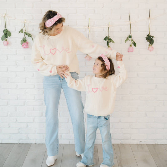 Ditsy Love Valentine's Day Knit Women's Sweater - Mommy & Me