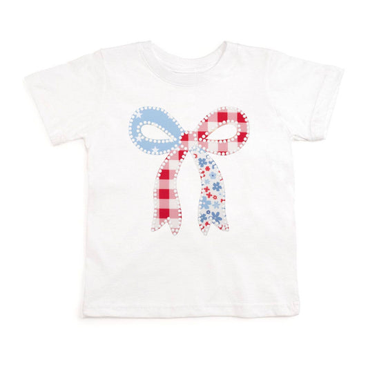 Patchwork Bow Patch Short Sleeve T-Shirt - Fourth of July