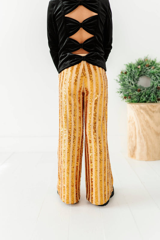 Gold Sequin Stripe | Wide-Leg Pants