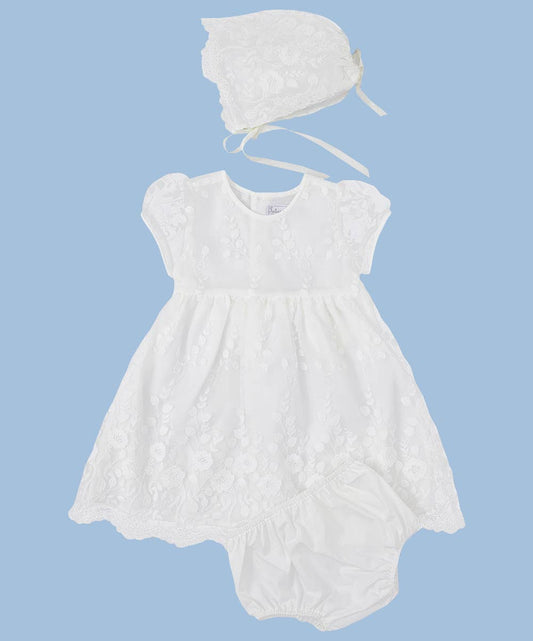 Ivory Lace Christening Dress & Bonnet