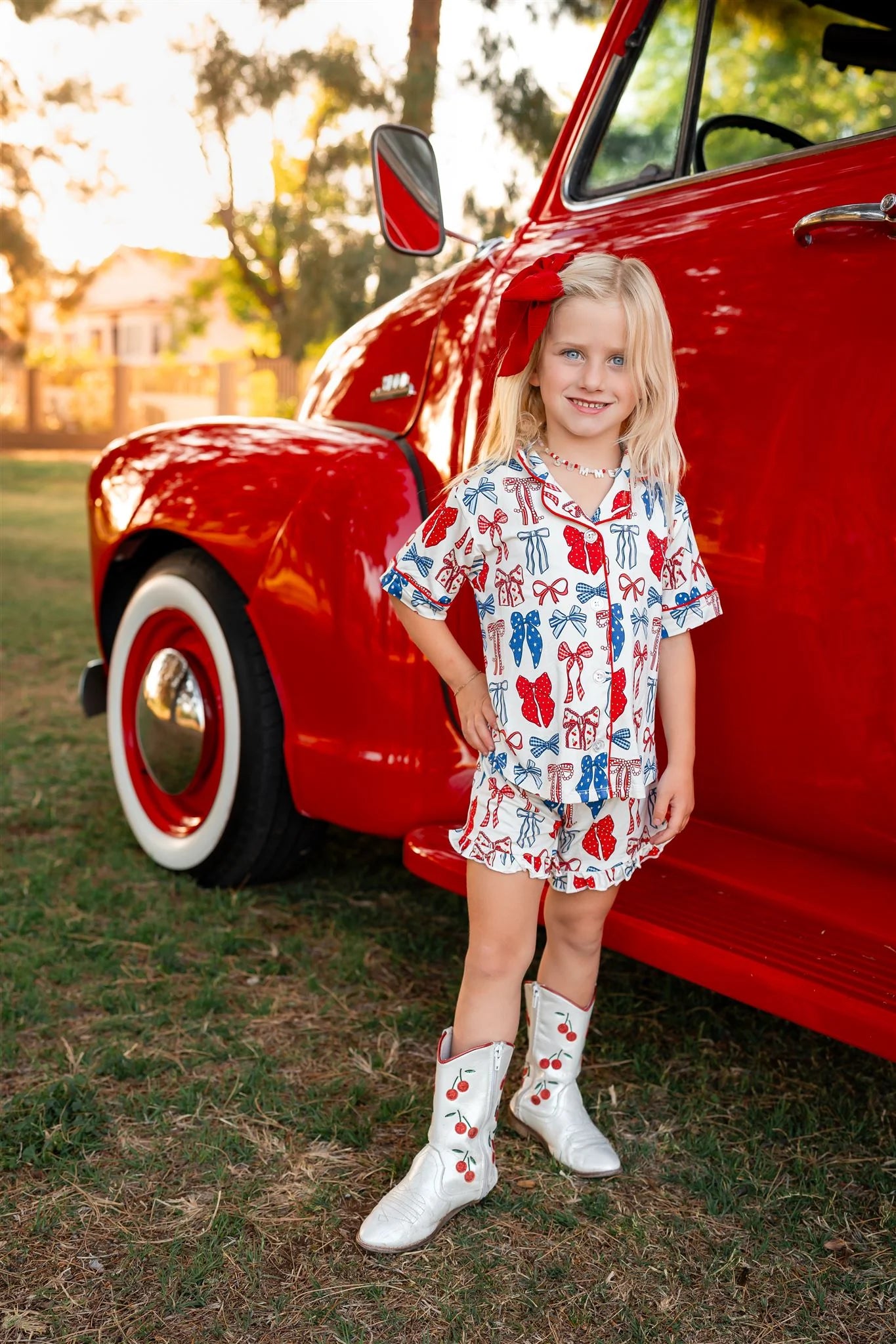 Girls Red, White & Blue Bows Set