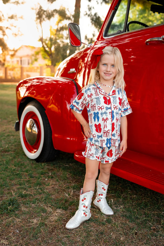 Girls Red, White & Blue Bows Set