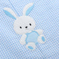 Light Blue Gingham Easter Bunny Applique Shortalls