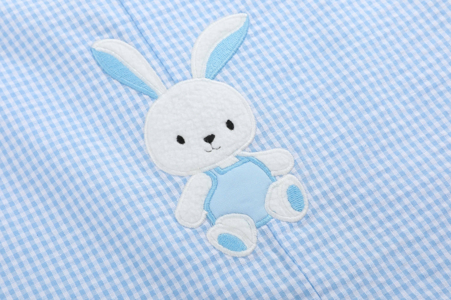 Light Blue Gingham Easter Bunny Applique Shortalls