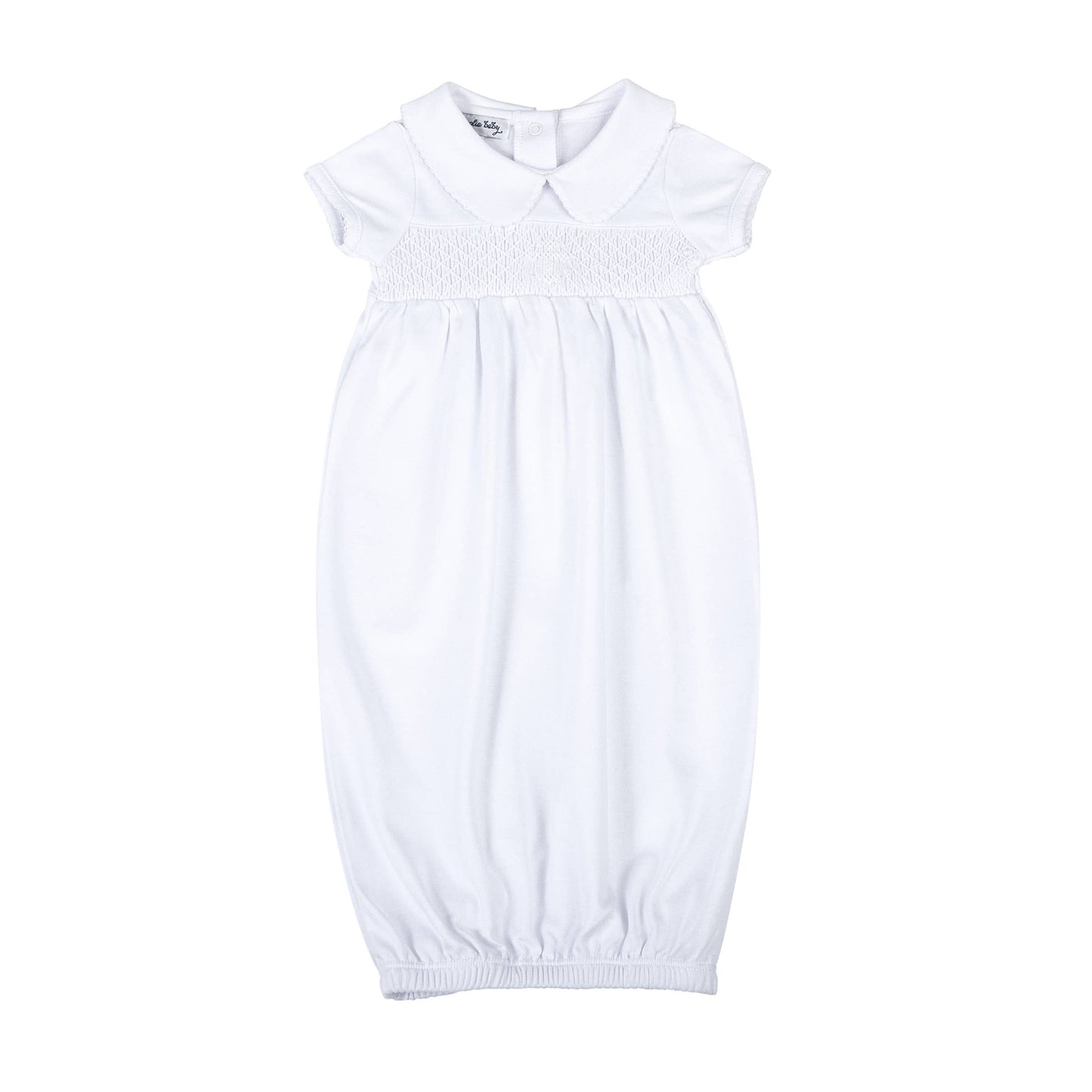 Blessed Smocked Collared Gown - White