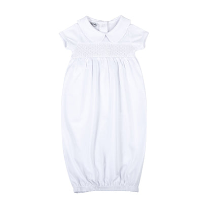 Blessed Smocked Collared Gown - White