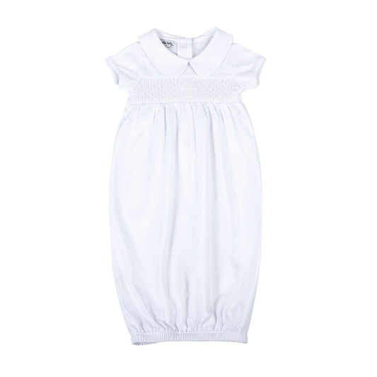 Blessed Smocked Collared Gown - White