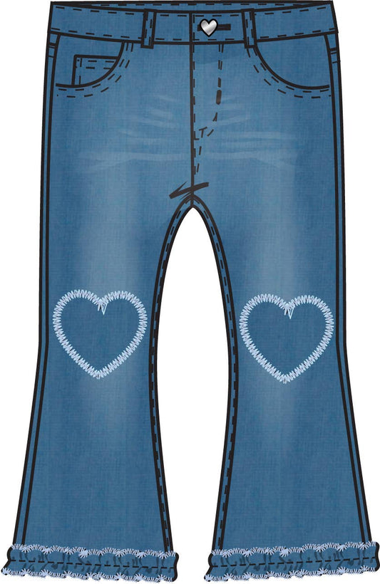 Girls Medium Wash Denim Heart Applique Crop Flare Jeans