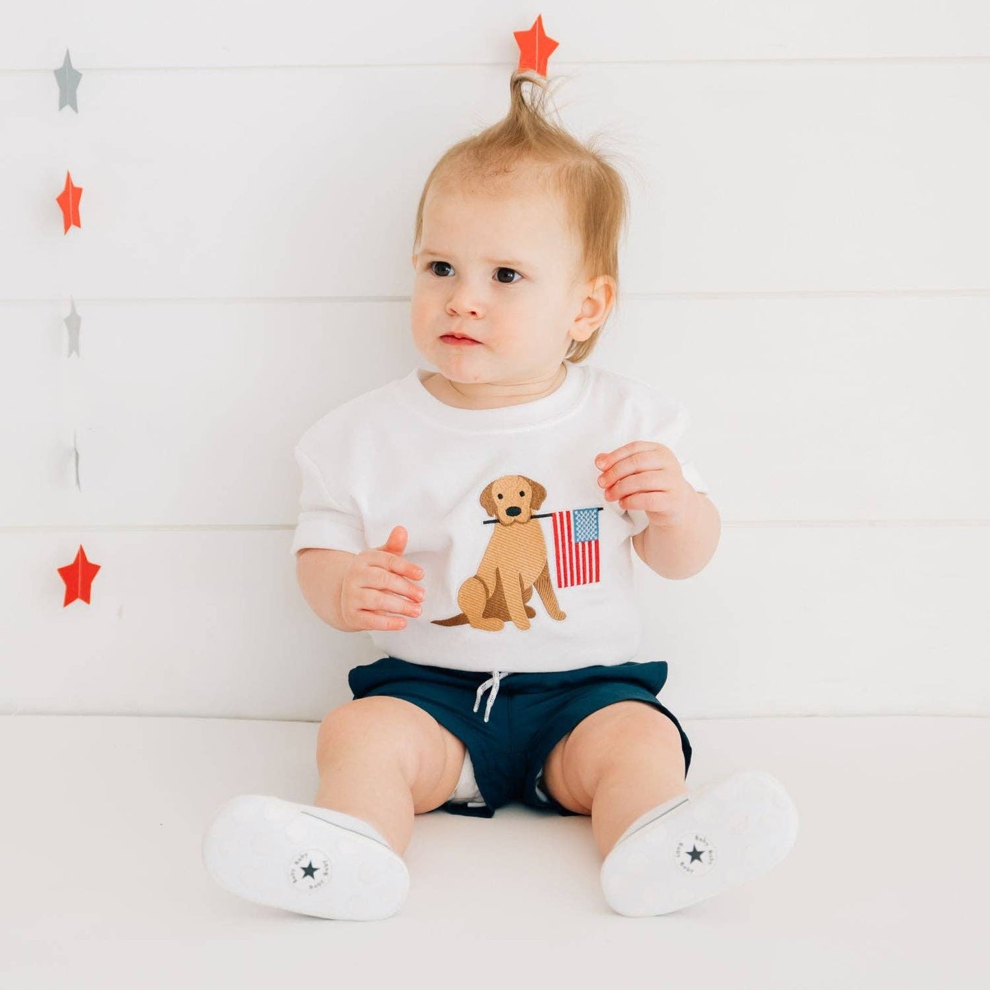 Sweet Wink Patriotic Pup Patch Short Sleeve Romper