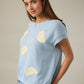 ROUND NECK COVERED SHOULDER LEMON PATCHED KNIT TOP