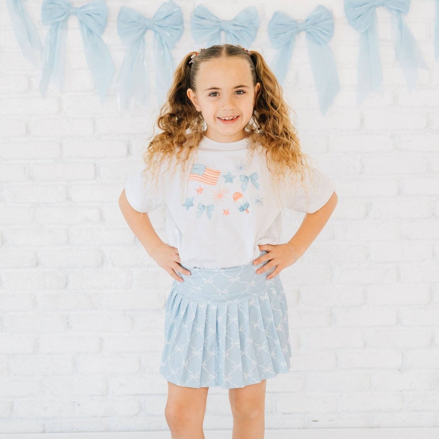 Sky Blue Bow Trellis Athletic Skort - Kids