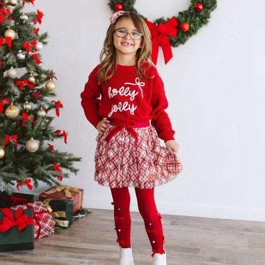 Holly Jolly Bow Christmas Sweater - Kids