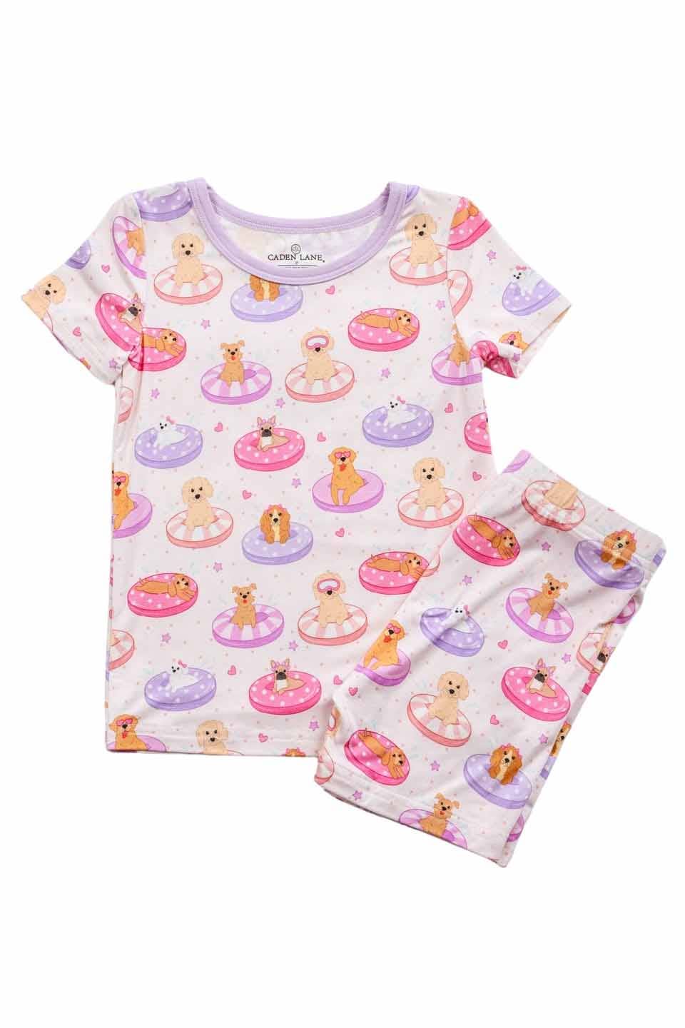 Two Piece Short Pajama Set | Poolside Pups Pink