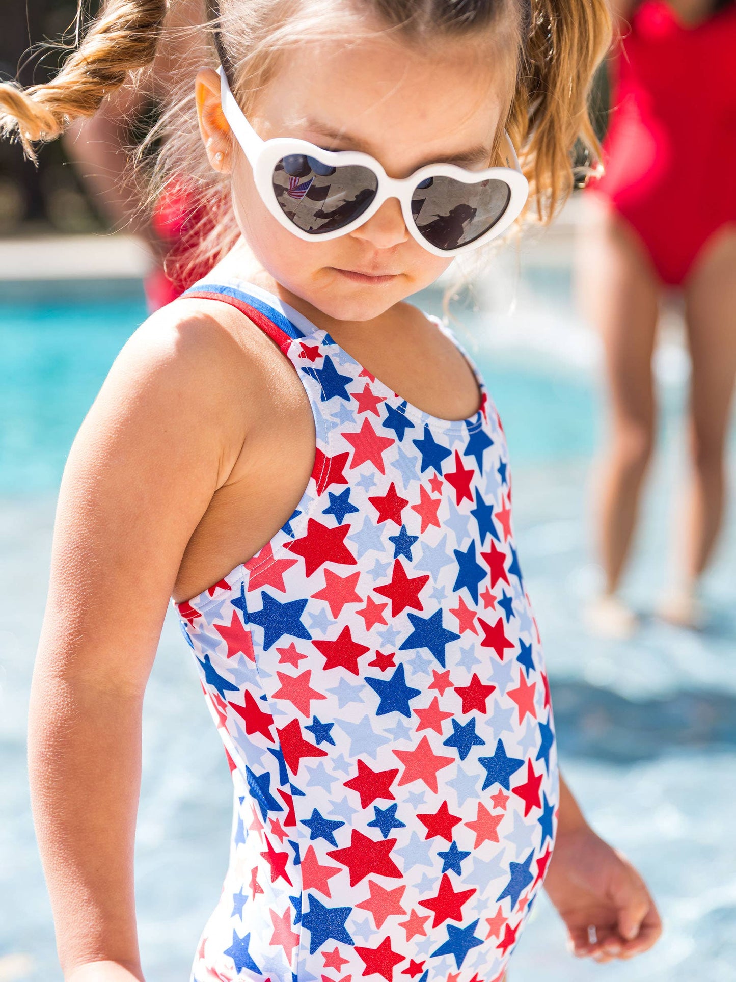 Girls Shimmer Star-Spangled Cross-Back One Piece Swimsuit