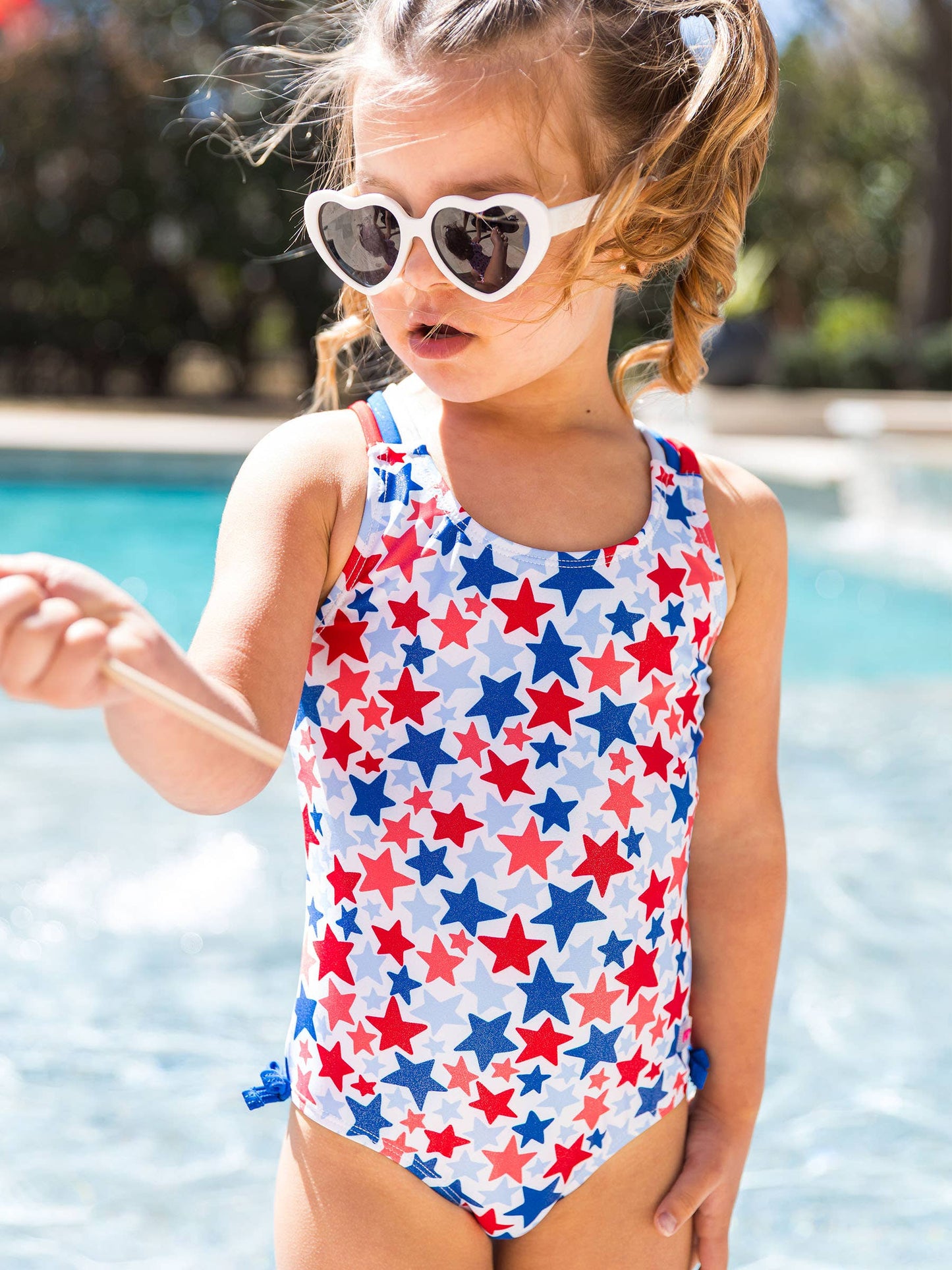 Girls Shimmer Star-Spangled Cross-Back One Piece Swimsuit
