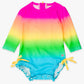 Baby Girls Neon Sunset Long Sleeve One Piece Rash Guard Swimsuit with Signature Rear Ruffles
