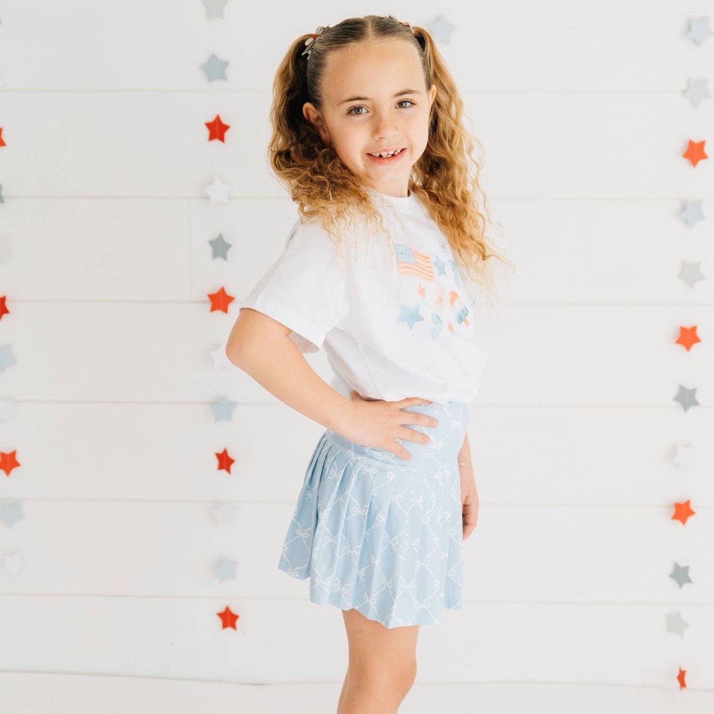 Sky Blue Bow Trellis Athletic Skort - Kids