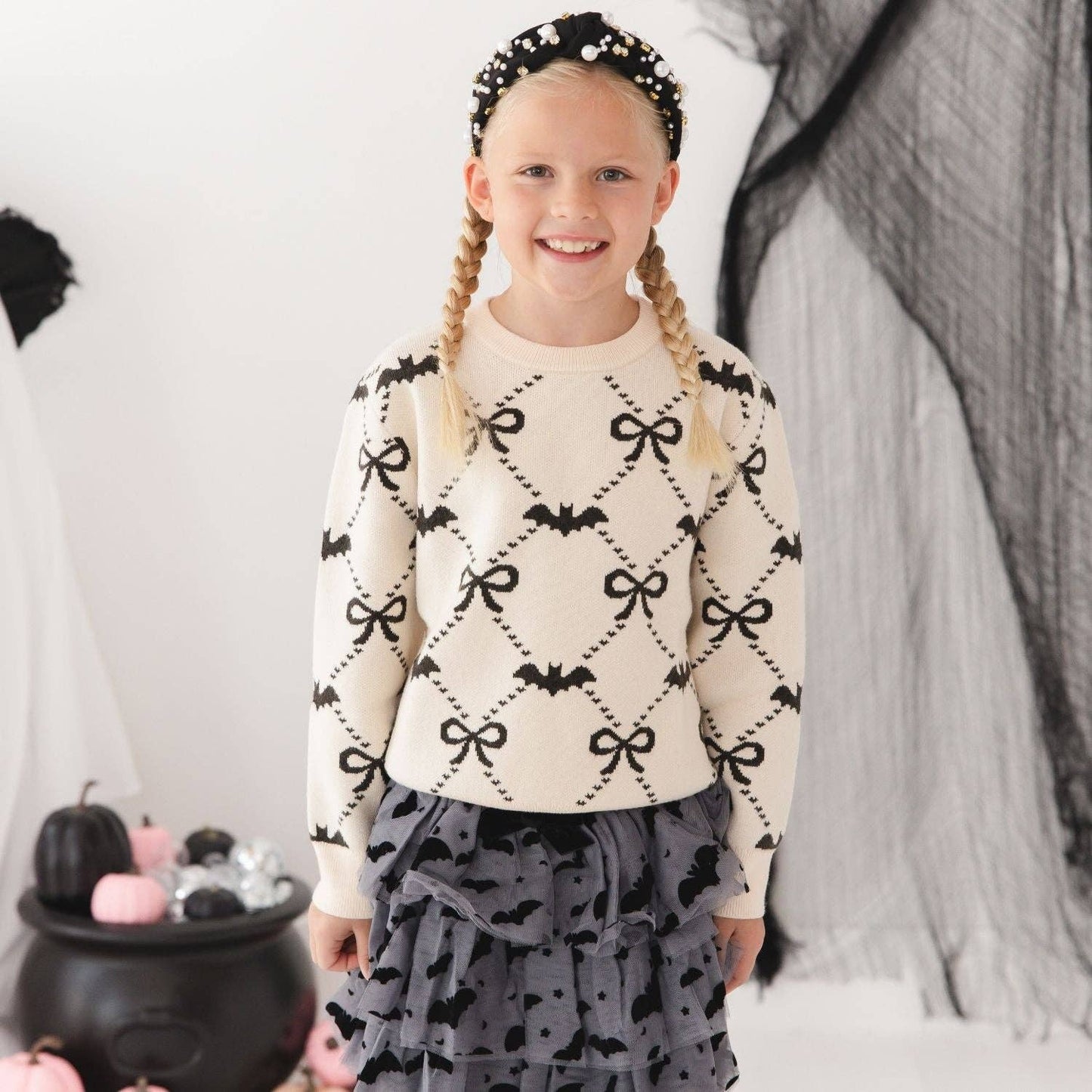 Bat Trellis Halloween Sweater - Mommy and Me