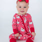 SoftSnooze™ Baby Girls Bamboo Viscose Red Dear Santa Convertible Ruffle One Piece Footie Pajama