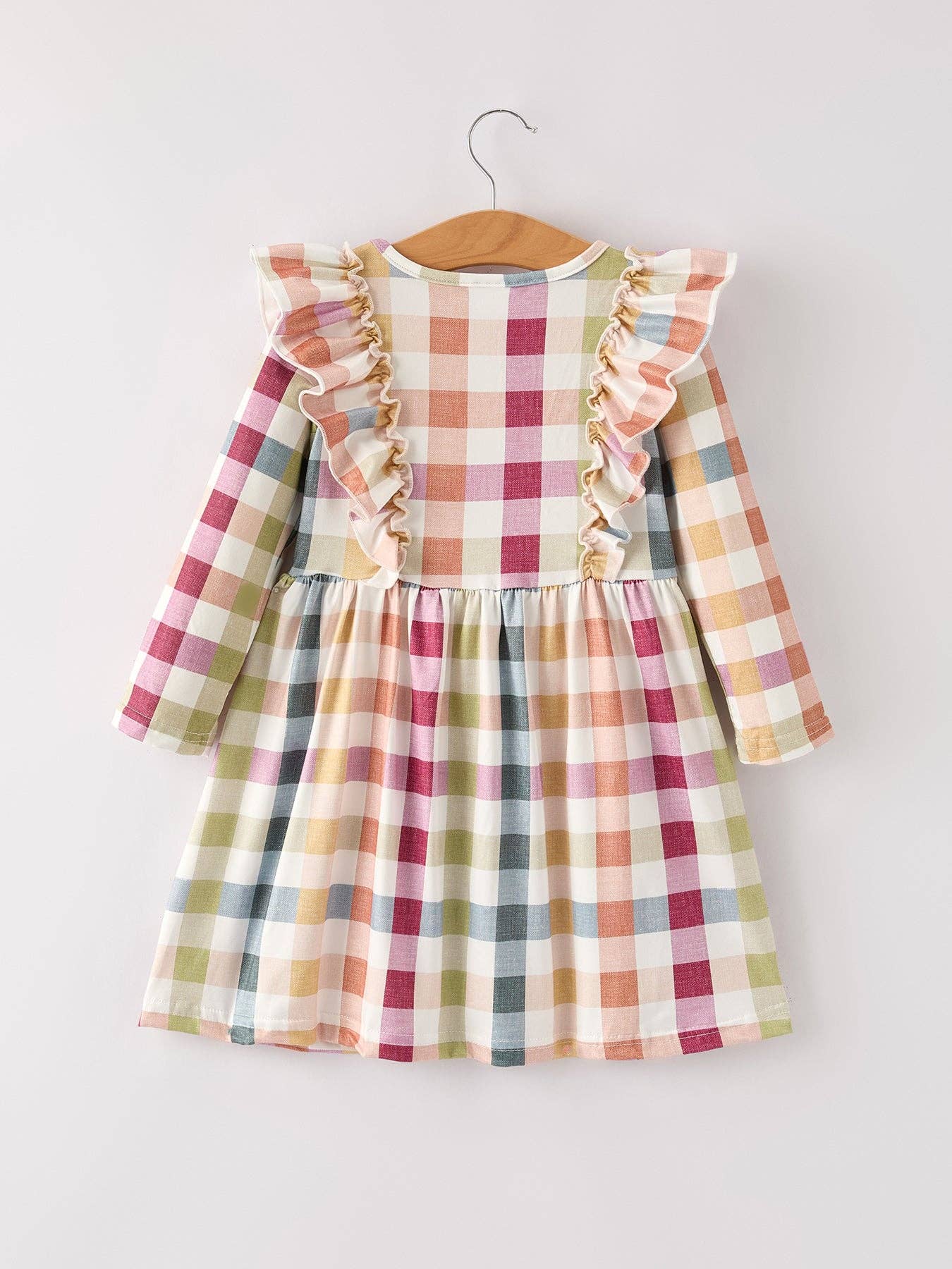 Fall Thanksgiving Plaid Long Sleeve Girls Dress