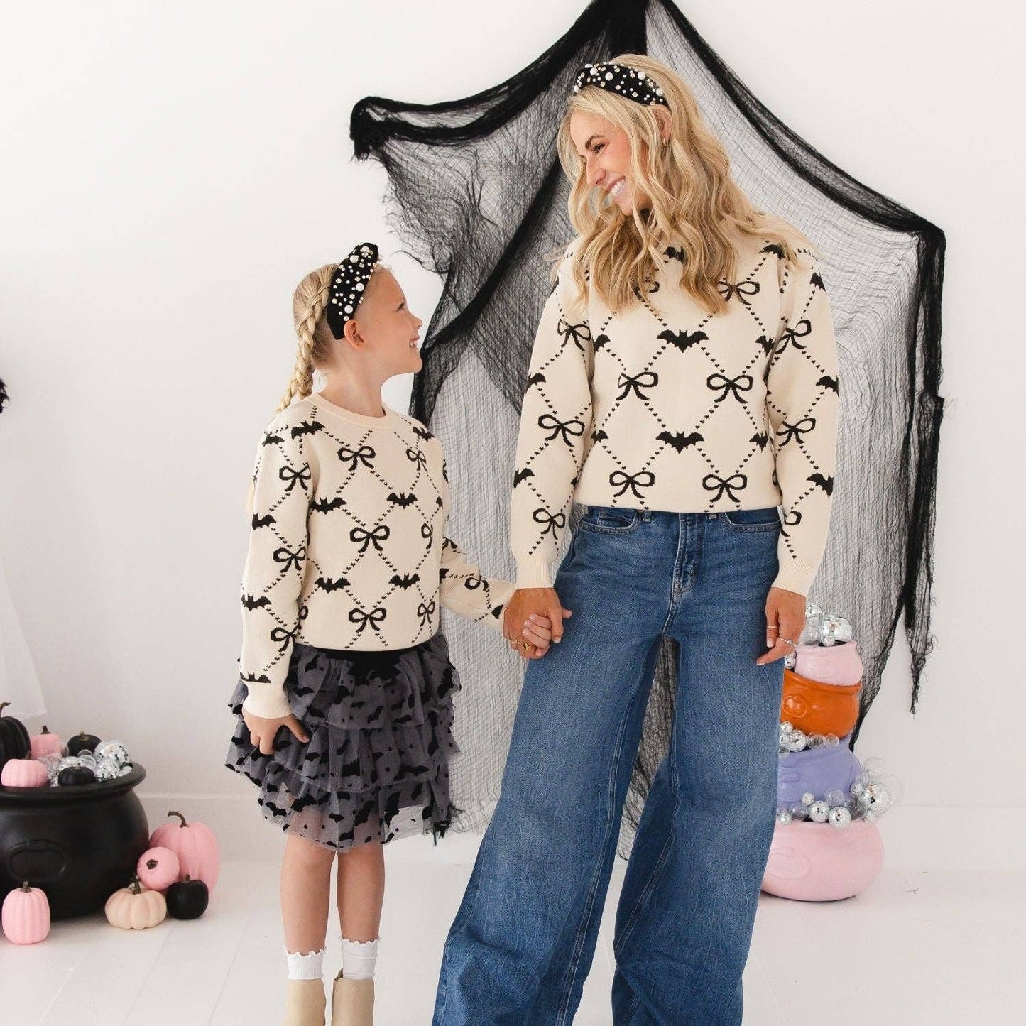 Bat Trellis Halloween Women's Sweater - Mommy and Me
