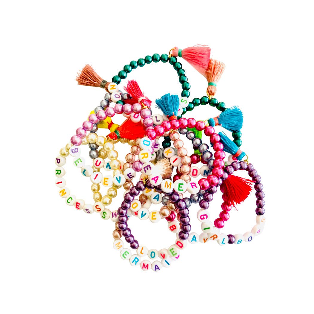 Girls Pearl Loved Beaded Bracelet with Tassel