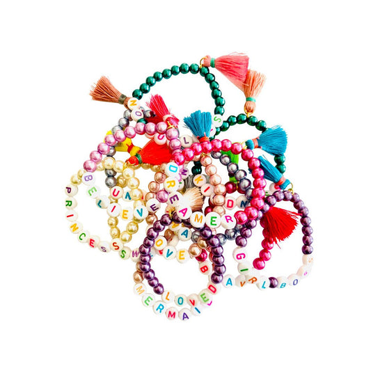 Girls Pearl Loved Beaded Bracelet with Tassel