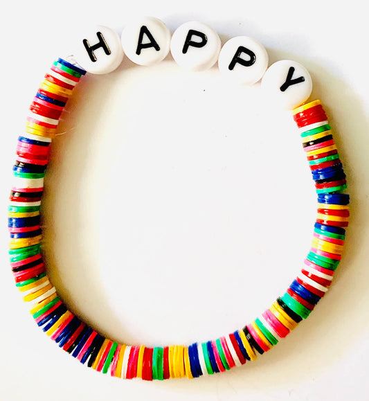 Happy Beaded Vinyl Rainbow Bracelet