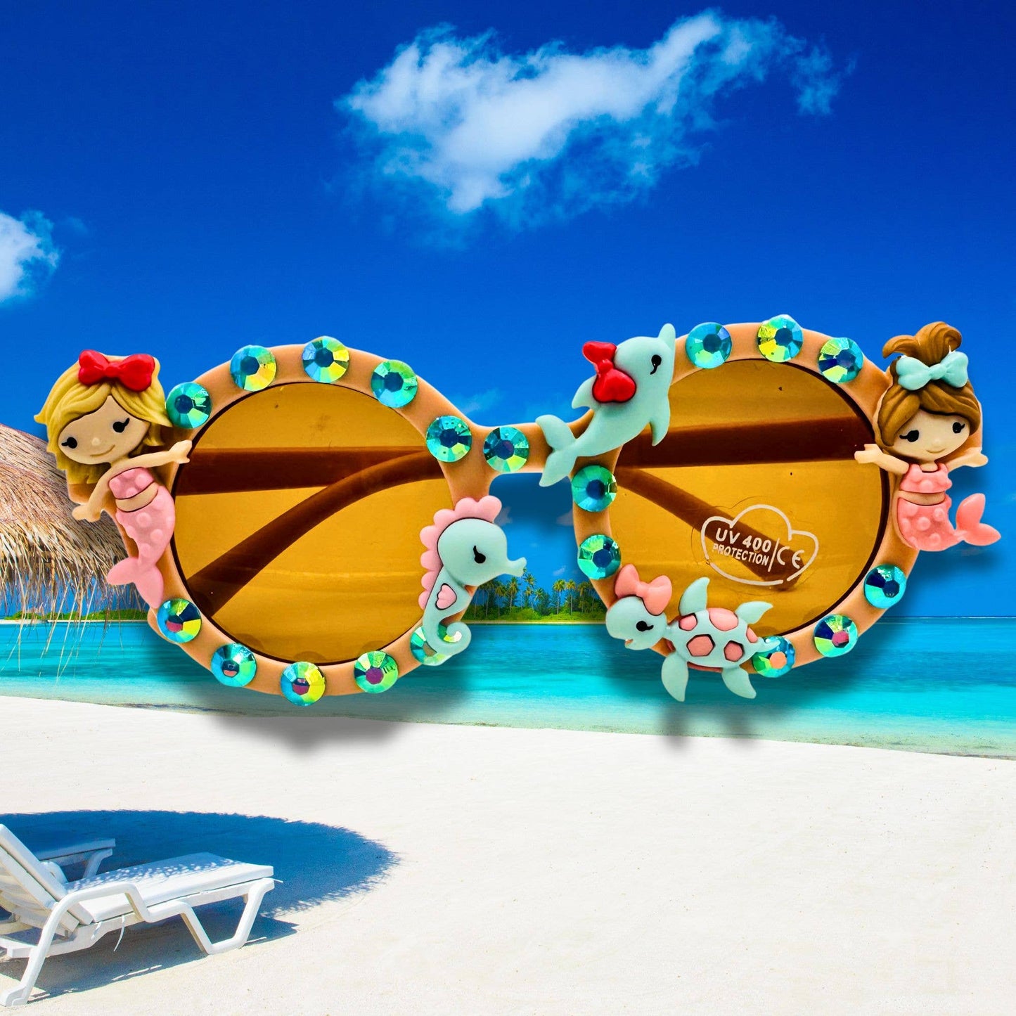 Mermaid Sea Life Handmade Kids' Sunglasses Rhinestones 