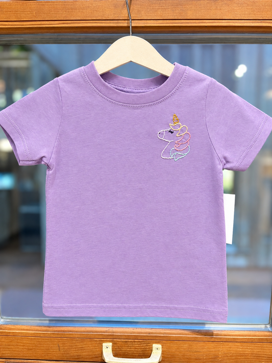 Hand Embroidered Lavender Unicorn T-shirt